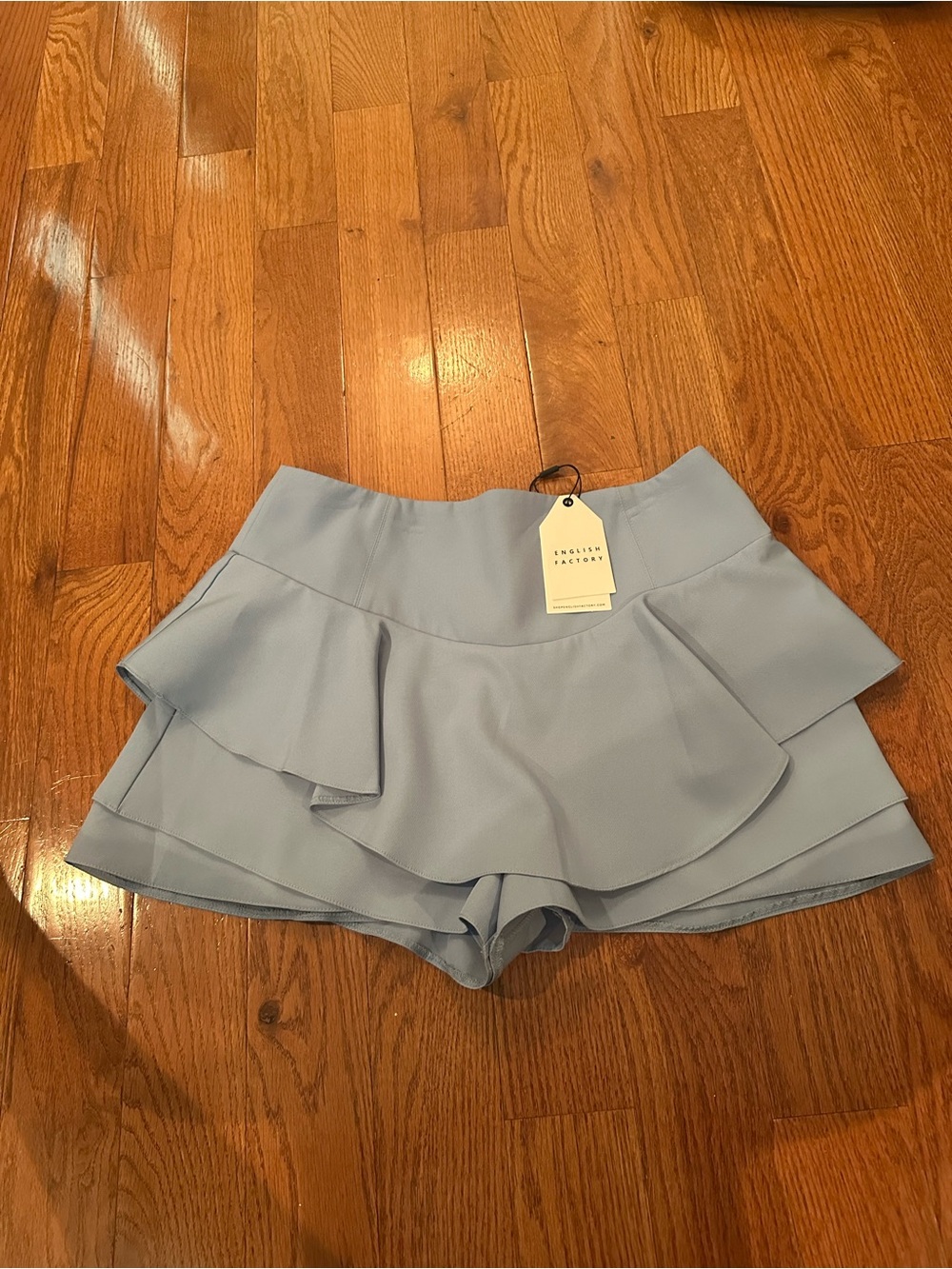 NWT English Factory blue ruffle layered mini skirt with built in shorts medium
